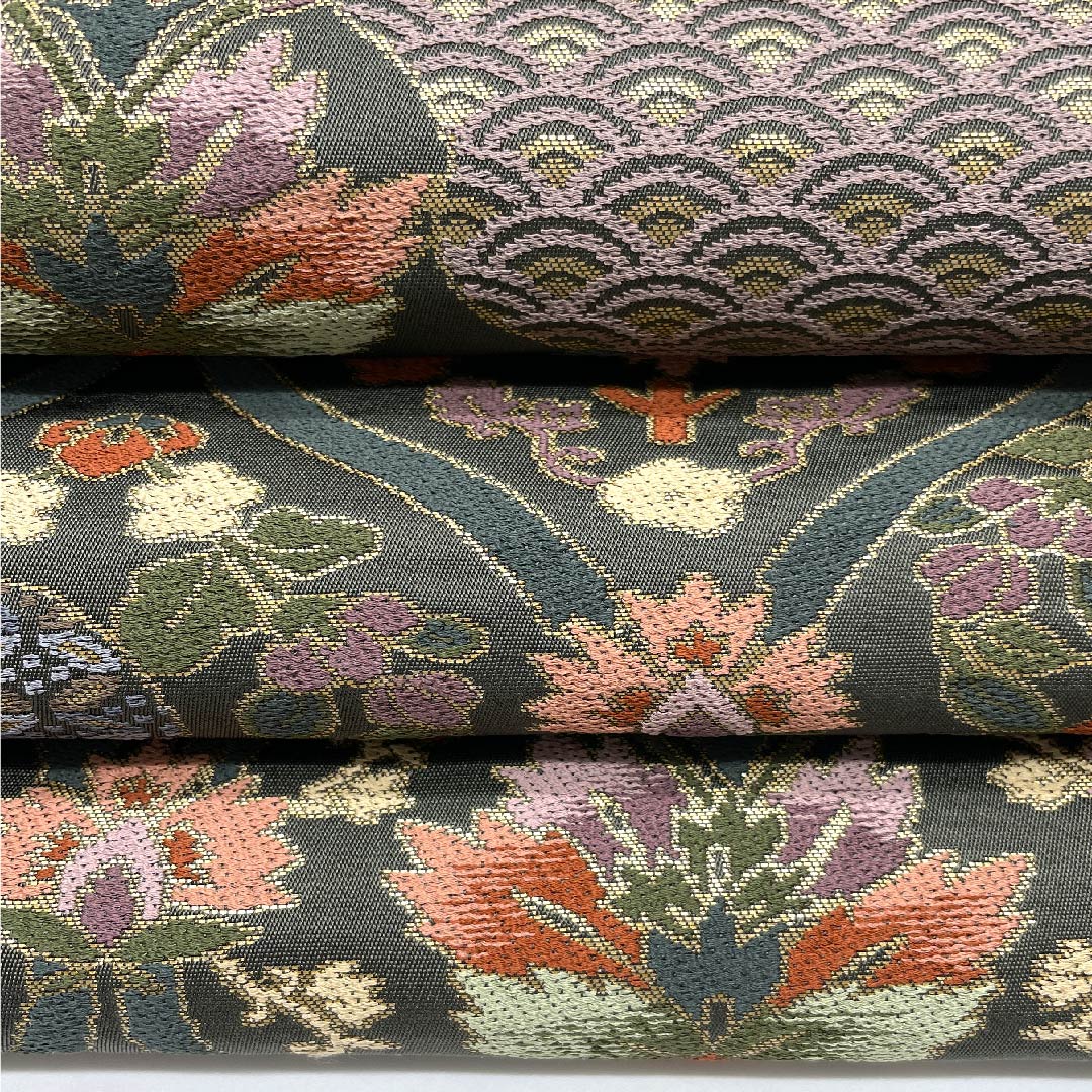 Fukuro Obi Black Oak Color (Kuro Tsurubamiiro) Tachiwaku Seigaiha Tortoise Shell Shirayaen Oba Obi Length 440cm Pure Silk A Rank Six-way Formal Green 1123008953319