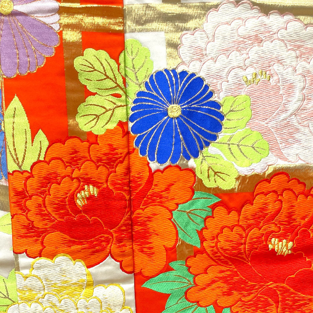 色打掛 身丈185cm 緋色 市松 花模様 正絹 Aランク 袷 朱系 1110000493916