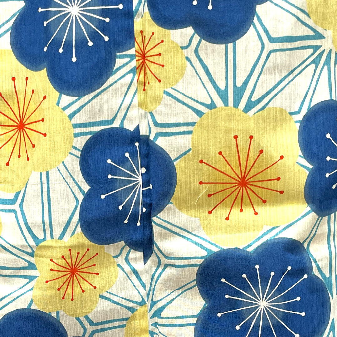 浴衣 山本彩ブランド 梅 麻の葉 木綿 Sランク 単衣 身丈167.5cm 裄丈68.5cm 白系 1118003972511