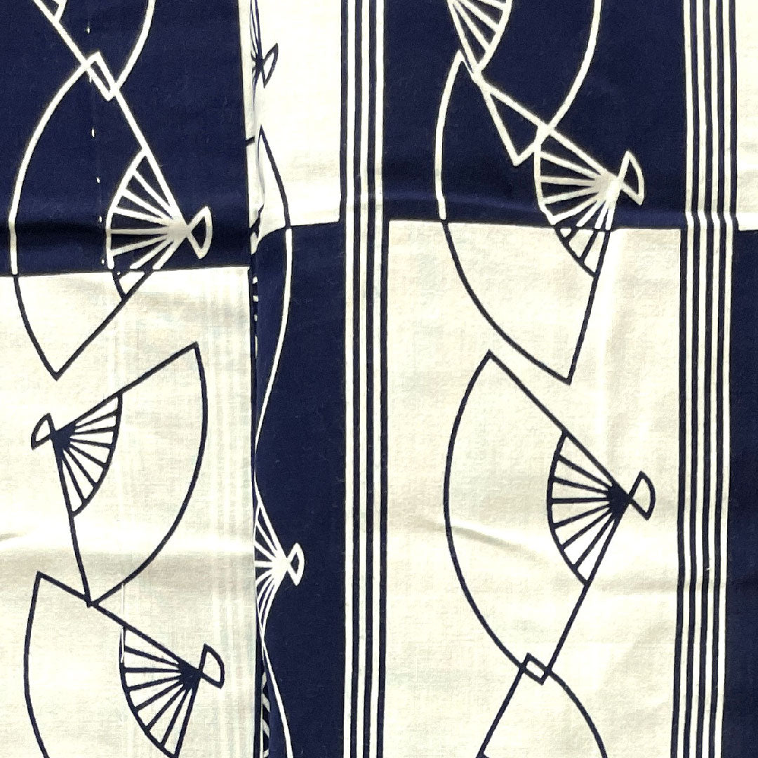 浴衣 市松 扇子 木綿 Aランク 単衣 身丈145cm 裄丈64.5cm 白系 1118002523111