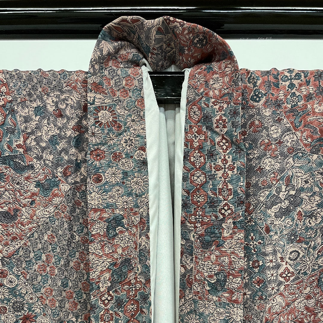 小紋 身丈160cm 裄丈64cm 袷 更紗柄 正絹 Sランク 紫系 1115000202320