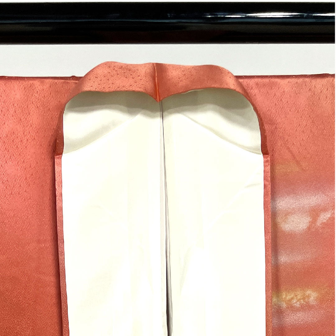 訪問着 袷 身丈161cm 裄丈63cm 中紅色 人間国宝 福田喜重 刺繍 御所車 正絹 Sランク 赤系 1112001882412