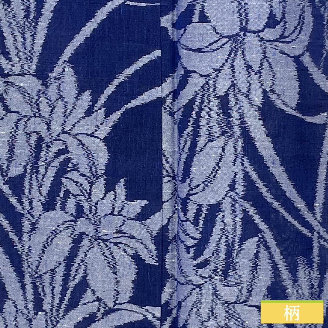 Summer pure silk tsumugi kimono, length 151cm, sleeve length 62.5cm, navy blue with iris and gauze, A-rank, blue, 1132002813217