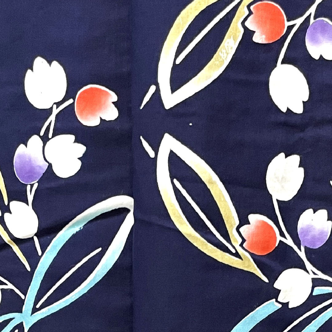 浴衣 紺色 鈴蘭 木綿 Sランク 単衣 身丈158.5cm 裄丈63cm 紺系 1118001812318