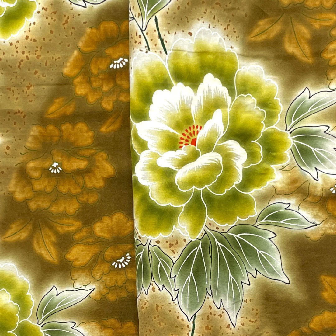 浴衣 しつけ糸付き 未使用品 団栗色 牡丹 木綿 Sランク 単衣 身丈158.5cm 裄丈63.5cm 茶系 1118002702314