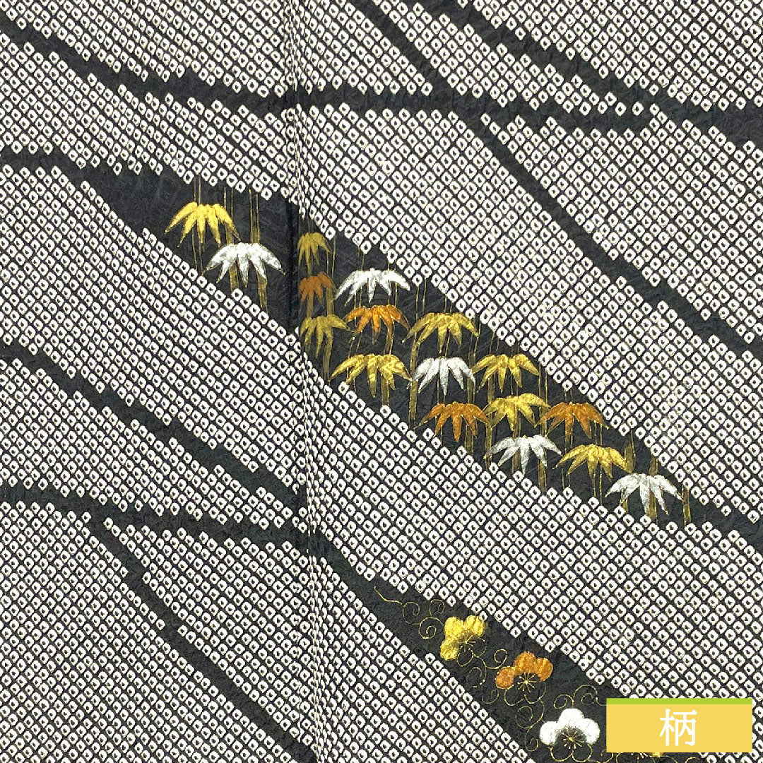 訪問着 正絹 袷 身丈160cm 裄丈63cm 総絞り 松竹梅 Sランク 黒系 1112004642410