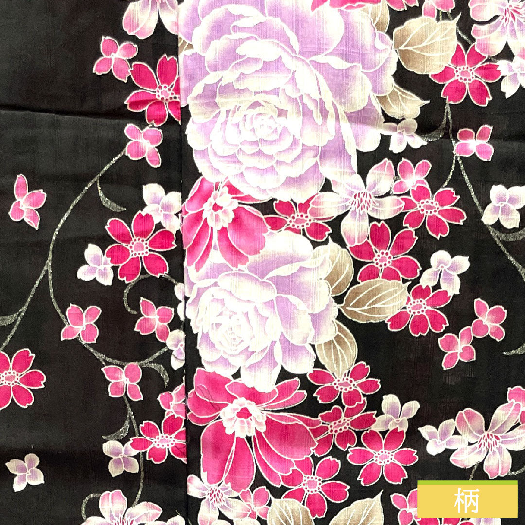 Yukata Cotton Length 165.5cm Sleeve length 64.5cm S rank Single layer Black Rose Cherry blossom 1118004512510