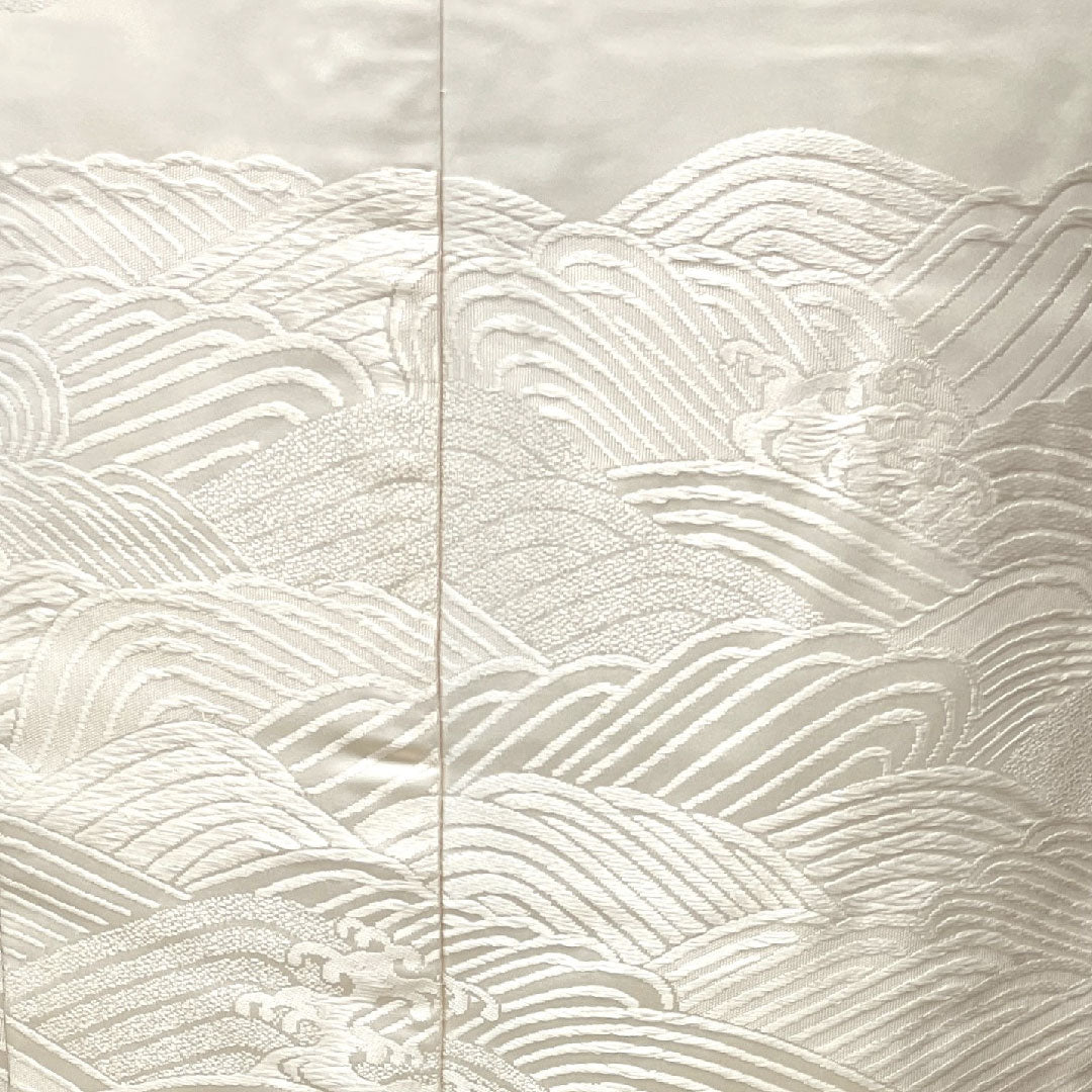 白無垢 身丈190cm 唐織 波 千羽鶴 正絹 Sランク 袷 白系 1110000442911