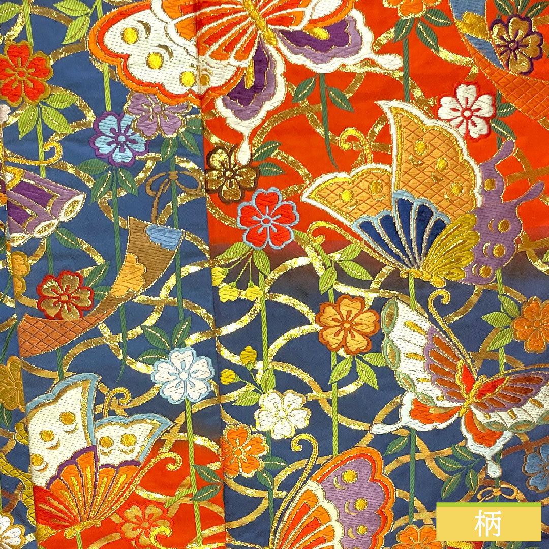 色打掛 正絹 身丈192cm 裄丈66cm 緋色(ひいろ) 唐織 蝶 草花模様 Sランク 袷 朱系 1110000872916
