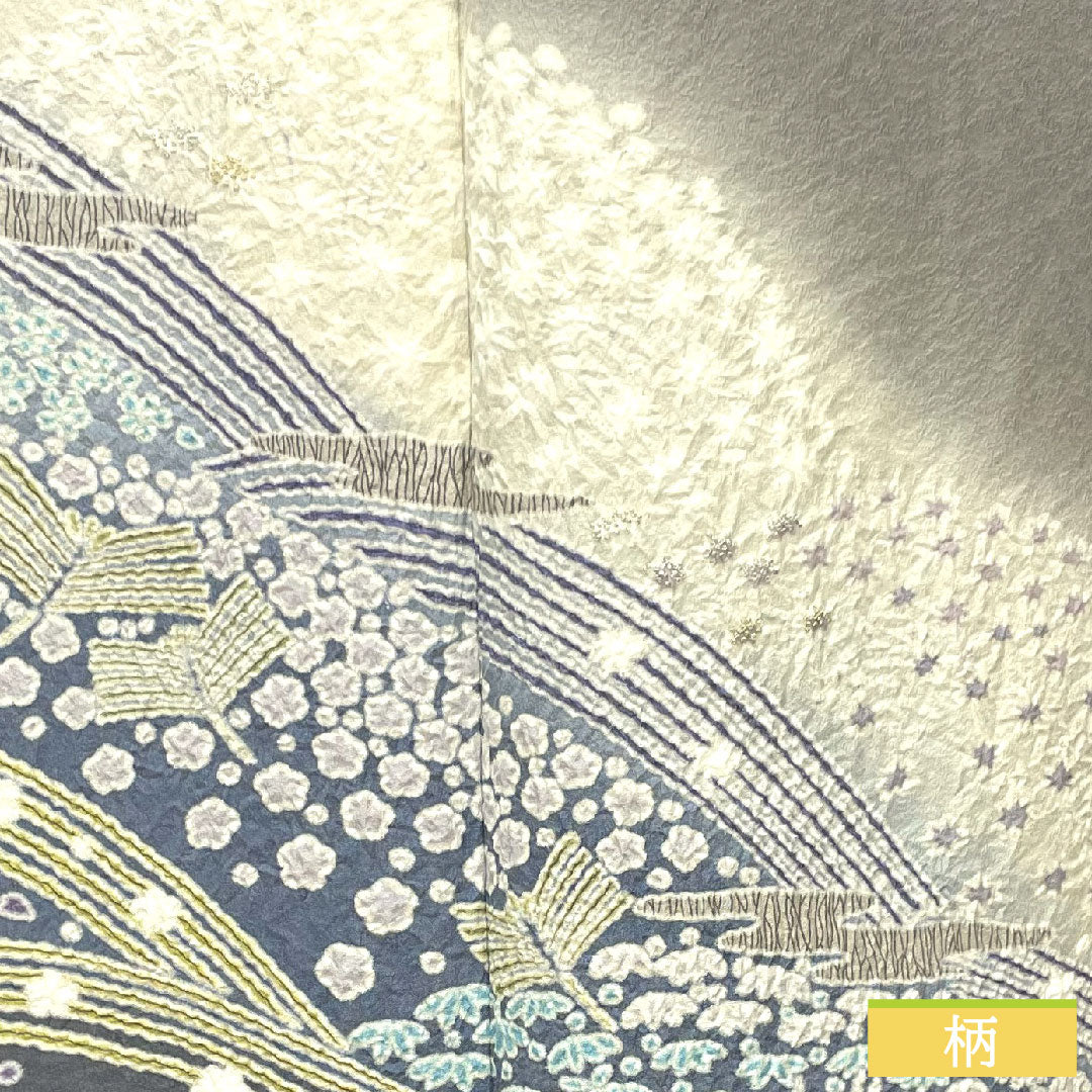 Homongi, pure silk, lined, length 155.5cm, sleeve length 63cm, gray, Oboro-zome, tie-dye, artist's work, abstract pattern, S rank, gray 1112003822322