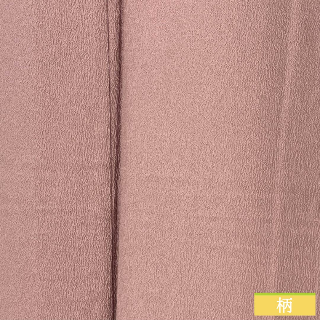 Solid-colored polyester kimono, length 160cm, sleeve length 62.5cm, crimson gray (beni-nezuiro), plain kimono with one crest, a circle with a flower and apricot leaf pattern, lined, S rank, pink, product number 1114002232413