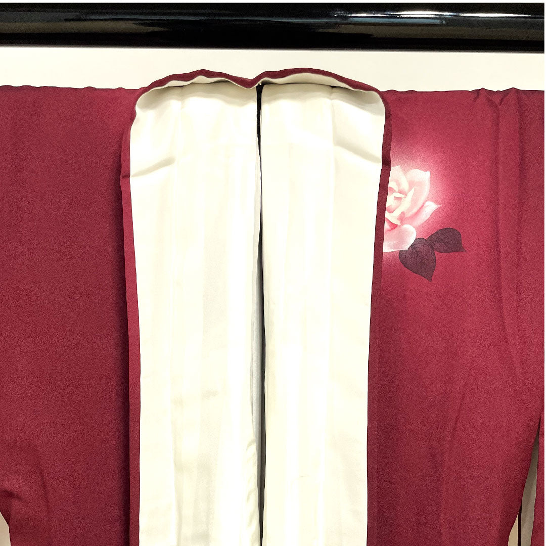 Homongi, lined, length 170cm, sleeve length 69cm, grape color, hand-painted Yuzen, rose, pure silk, S rank, purple, 1112001702620