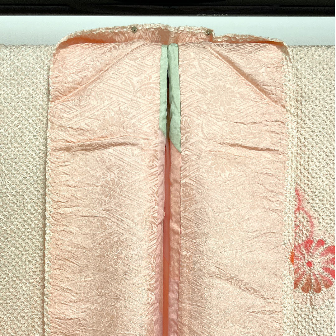 道中着 身丈90.5cm 裄丈63.5cm 曙色 花模様 正絹 Sランク 袷 ピンク系 1117000372913
