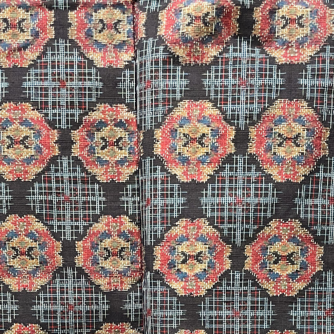 紬 身丈157cm 裄丈62cm 幾何学模様 正絹 Aランク 袷 紺系 1116002403318