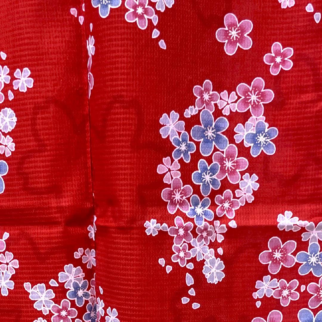 浴衣 土耳古赤色 梅 桜 木綿 Sランク 単衣 身丈165cm 裄丈65.5cm 赤系 1118004232512