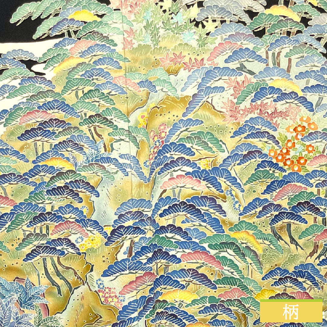 黒留袖 正絹 身丈165cm 裄丈66cm 袷 京加賀 吉祥文様 五つ紋 木瓜 Sランク 五つ紋 黒系 1111001242510