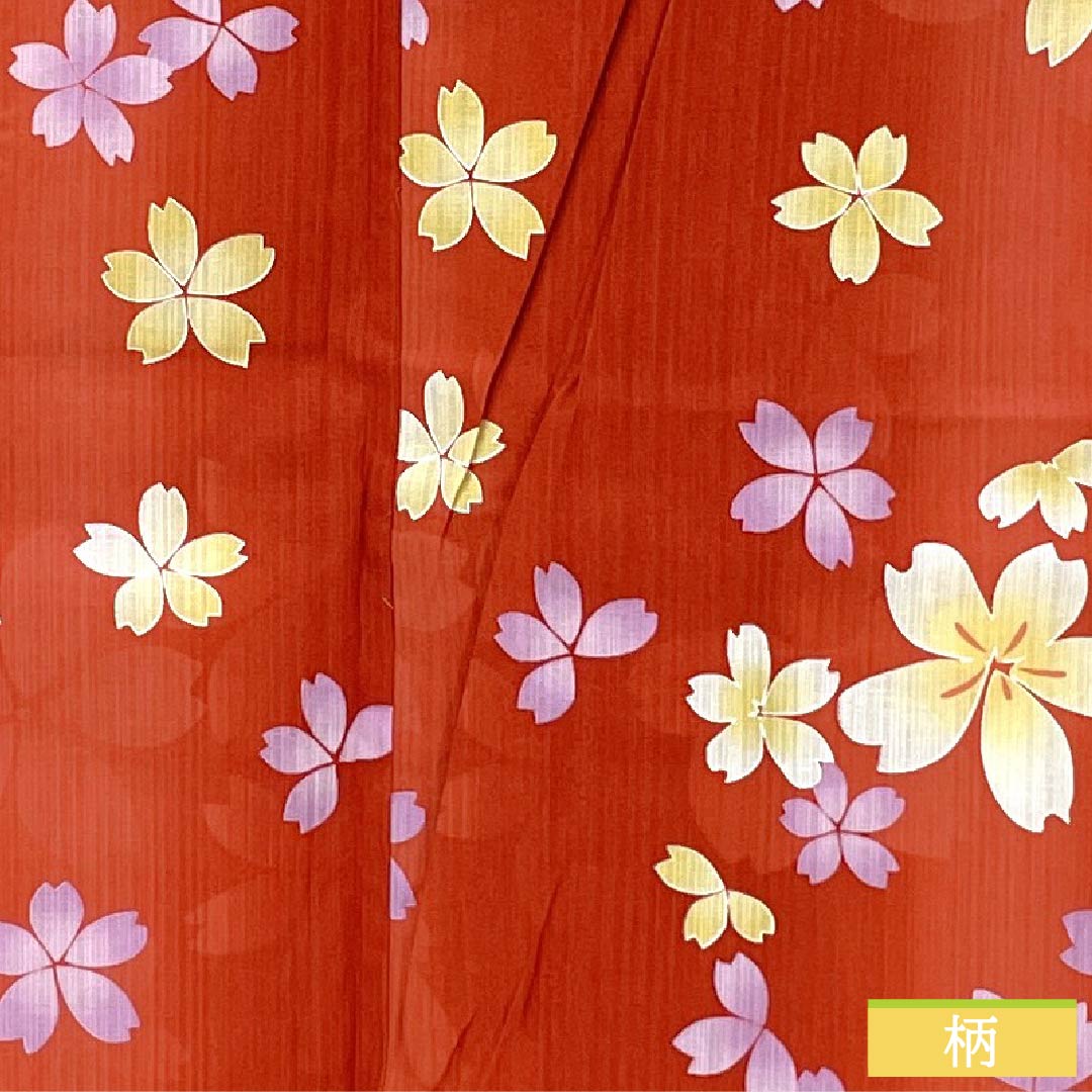 浴衣 木綿 身丈162cm 裄丈67.5cm Sランク 単衣 朱系 辰砂色(しんしゃいろ) 桜 1118006512416