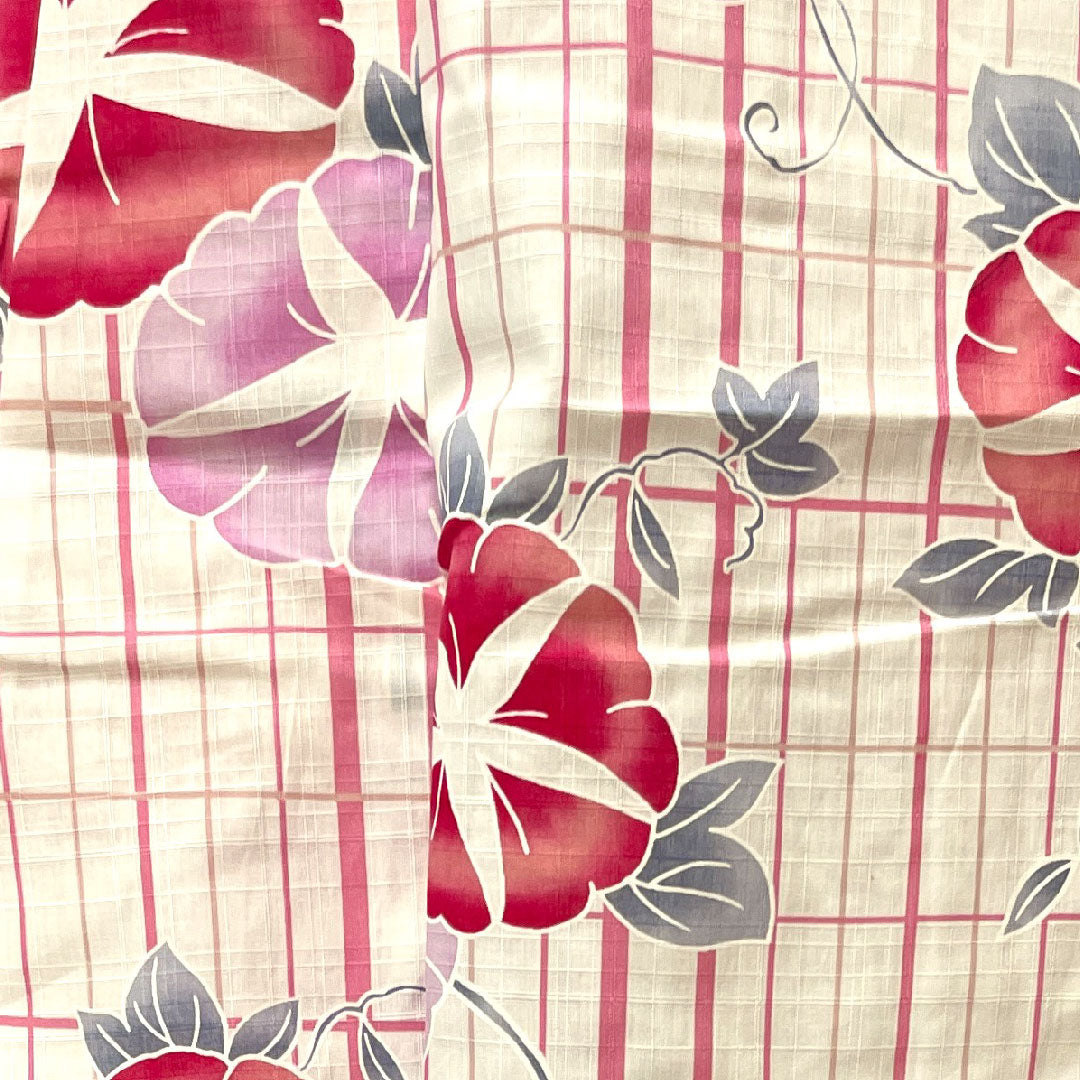 Yukata Morning Glory Check Cotton S Rank Single Layer Length 162.5cm Sleeve Length 65cm White 1118001512411
