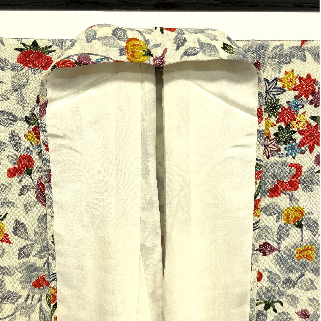 小紋 身丈164cm 裄丈67cm 袷 型染 菊 草花模様 正絹 Aランク 白系 1115001223311