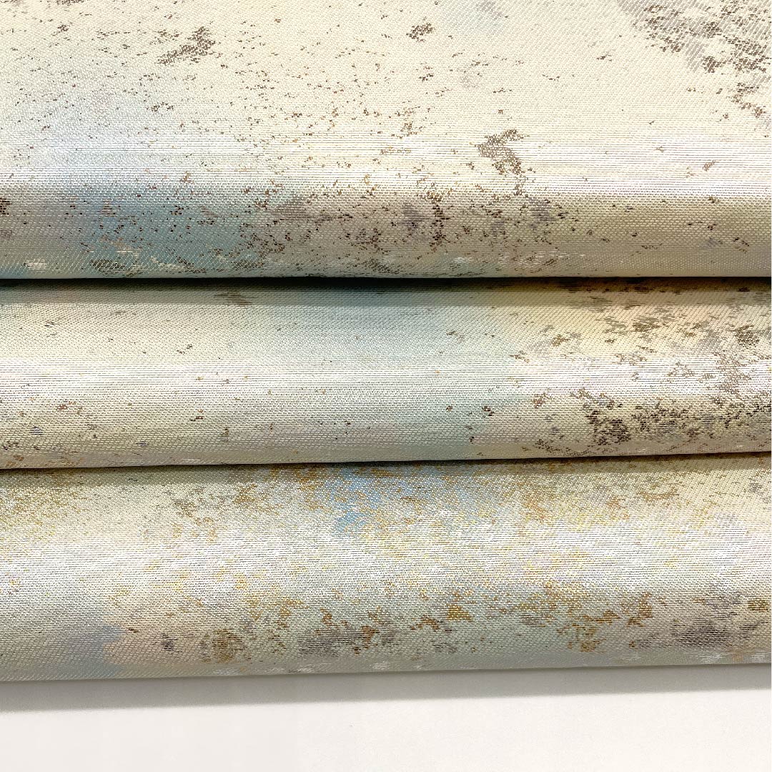 袋帯 青白磁色(せいはくじいろ) 引箔 幾何学模様 帯丈432cm 正絹 Aランク 六通 フォーマル 青系 1123002943317