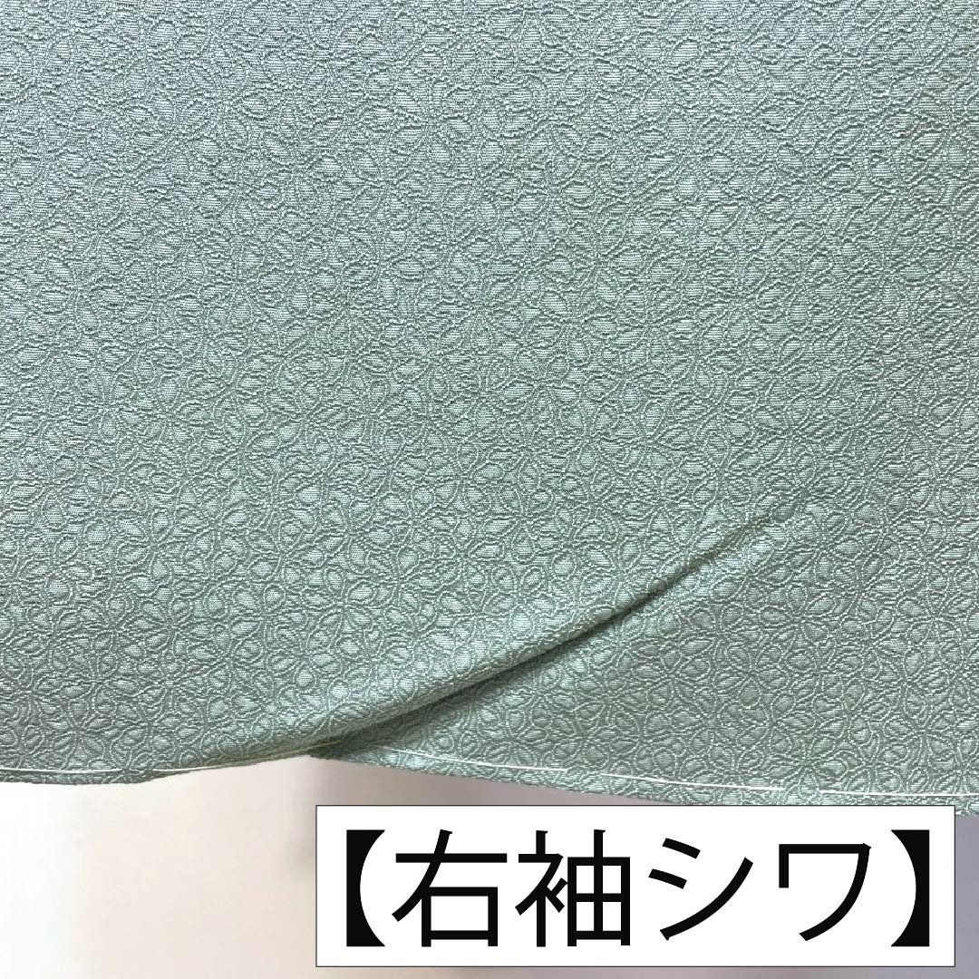 色無地 正絹 Sランク 身丈168cm 裄丈67cm 秘色(ひそく) 紋意匠 小花 一つ紋 袷 水色系 1114003082524