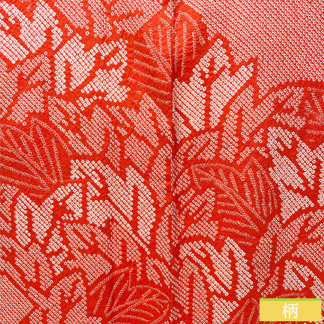 羽織 正絹 身丈78cm 裄丈66cm 紅緋色(べにひいろ) 総絞り 葉っぱ模様 しつけ糸付き Sランク 袷 赤系 1117001092912