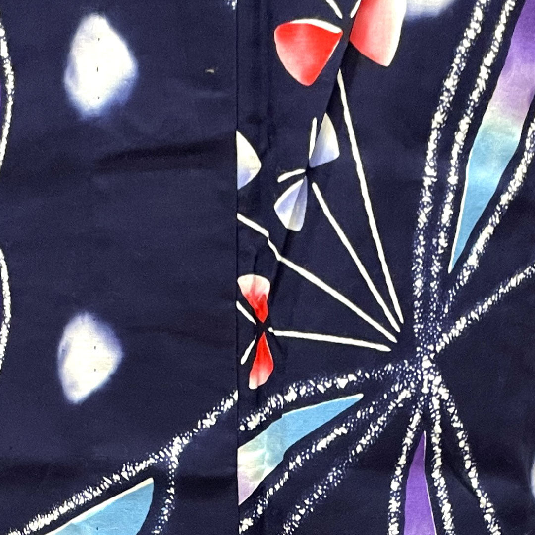 浴衣 濃紺色 抽象模様 木綿 Sランク 単衣 身丈162cm 裄丈66cm 紺系 1118003882418