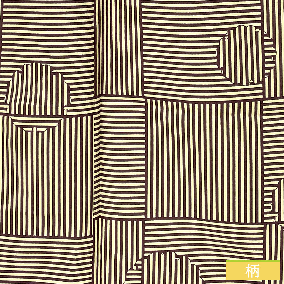 小紋 ポリエステル 身丈166cm 裄丈66.5cm 袷 暗褐色(あんかっしょく) 鳥の子色(とりのこいろ) 洗える着物 雪輪 縞 Sランク 茶系 1115004802514