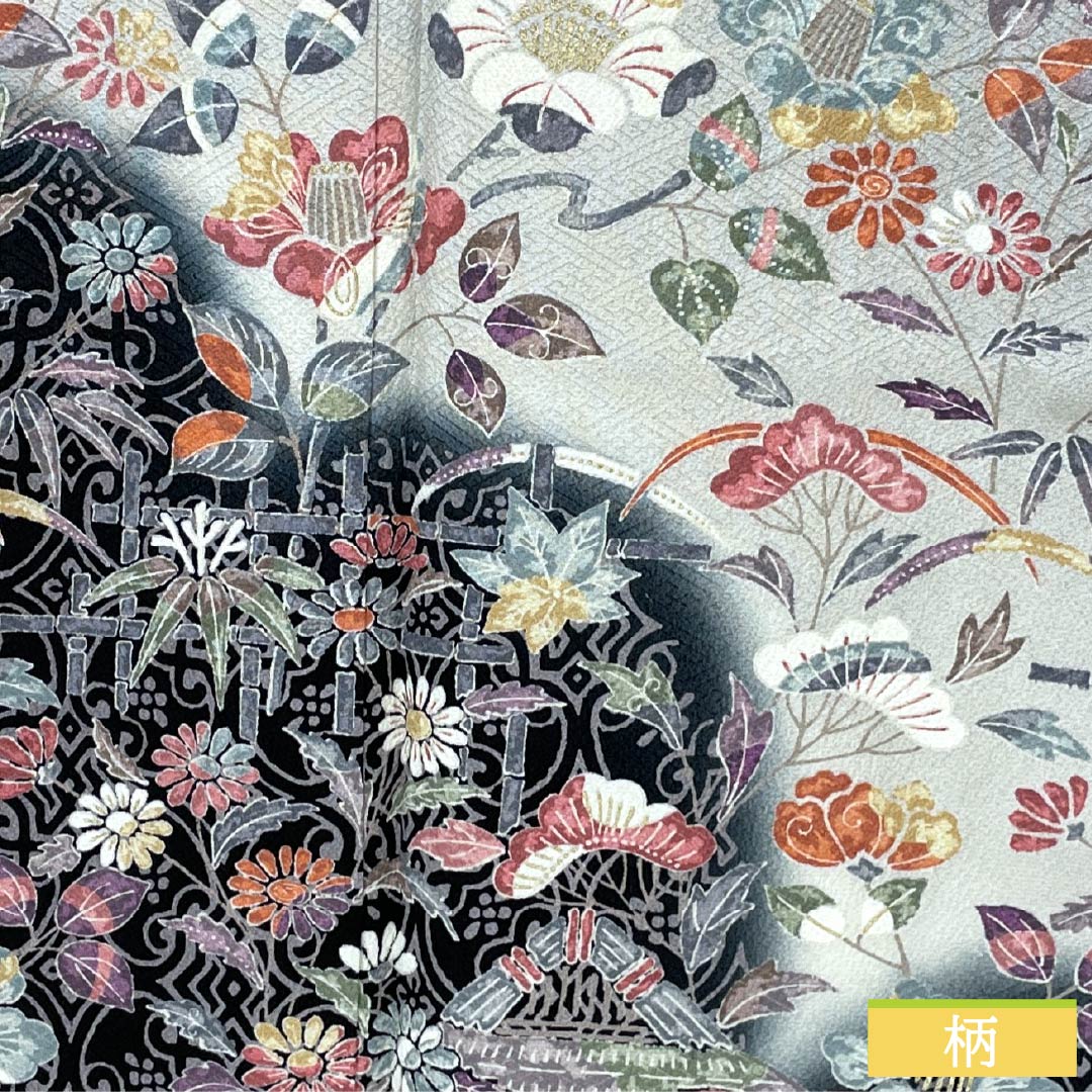 訪問着 正絹 Sランク 袷 身丈160cm 裄丈64cm 京友禅 藤 桜 グレー系 1112006302422