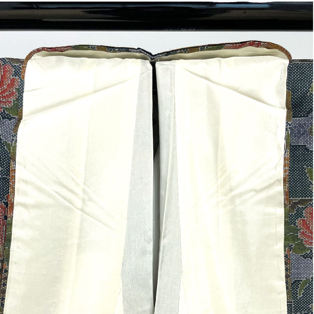 大島紬 身丈156.5cm 裄丈64.5cm 経緯絣 草花模様 正絹 Aランク 袷 緑系 1116001853319