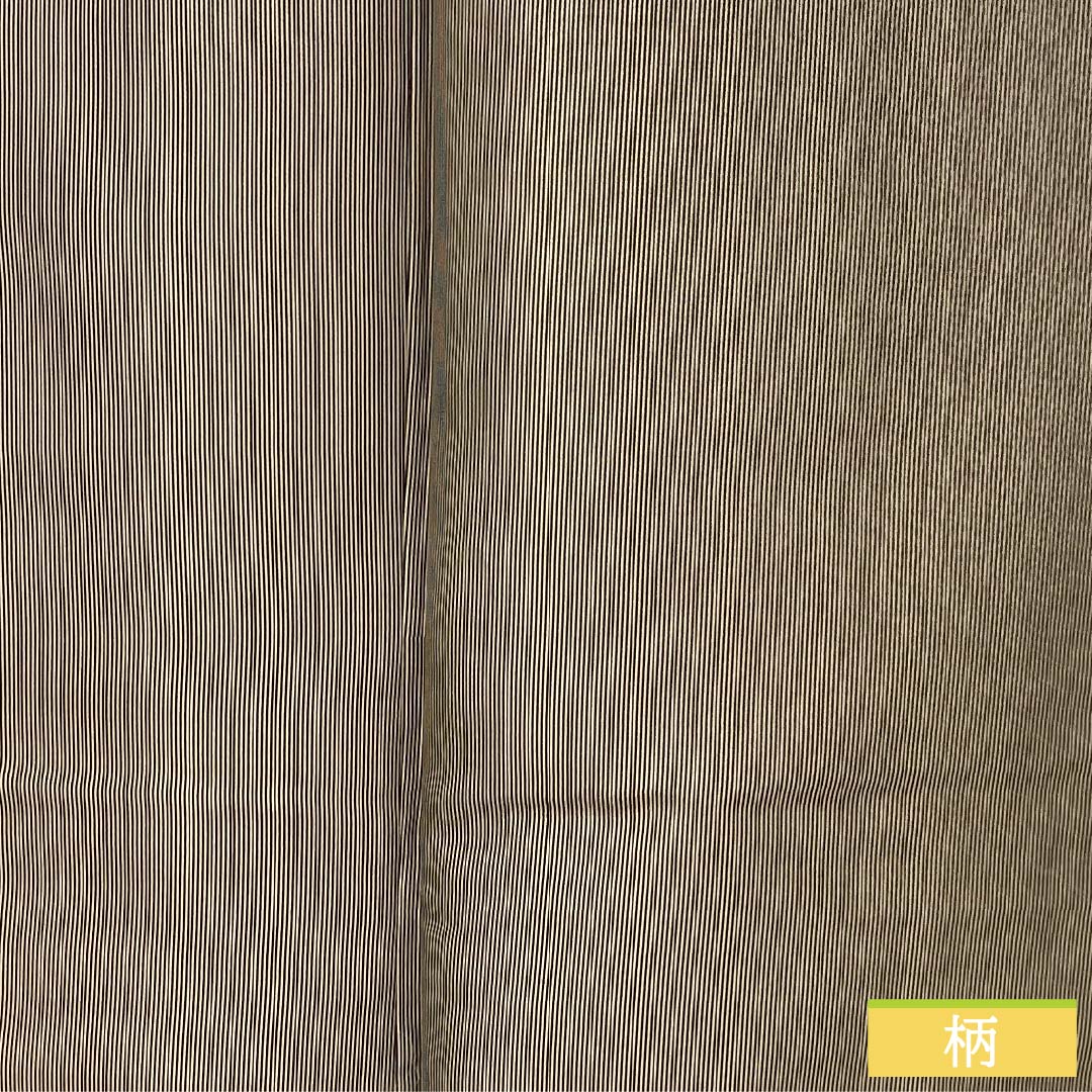 小紋 ポリエステル 身丈169cm 裄丈69.5cm 袷 落栗色(おちぐりいろ) 縦縞 未使用品 しつけ糸付き 洗える着物 Sランク 茶系 1115006002514