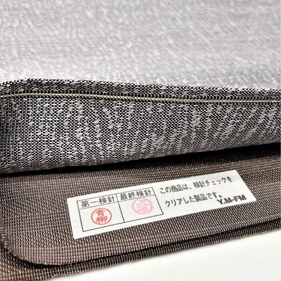 袋帯 牡丹鼠色(ぼたんねずいろ) 横段 引箔 帯丈452cm 正絹 Sランク ポイント柄 セミフォーマル グレー系 1123004922422