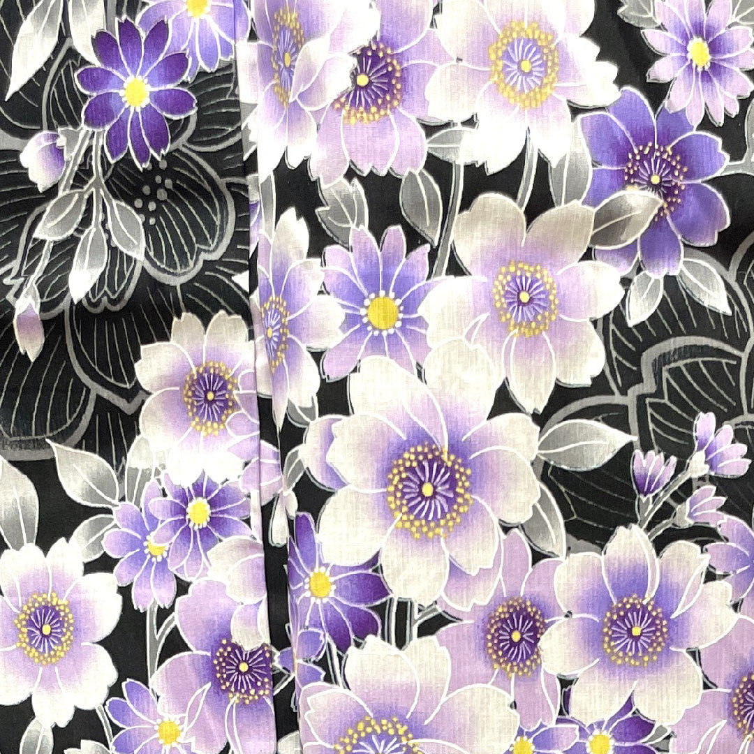 浴衣 桜 木綿 Sランク 単衣 身丈161.5cm 裄丈65.5cm 黒系 1118001492410