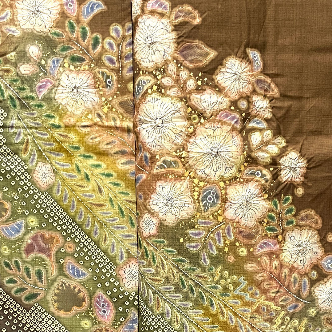 訪問着 正絹 袷 身丈165.5cm 裄丈66cm 柿兼房色 大島紬 辻ヶ花 パールトーン加工 Sランク 茶系 1112003242514