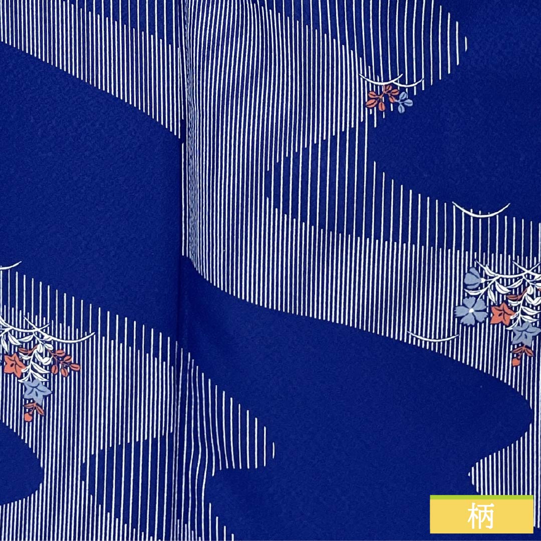 小紋 ポリエステル Sランク 身丈162cm 裄丈65.5cm 袷 瑠璃色(るりいろ) 流水 花 洗える着物 青系 1115007512417