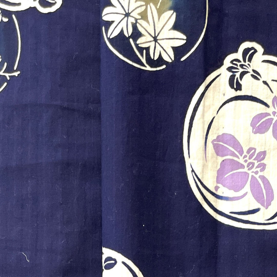 浴衣 しつけ糸付き 未使用品 濃紺色 菖蒲 木綿 Sランク 単衣 身丈166cm 裄丈67.5cm 紺系 1118002822518