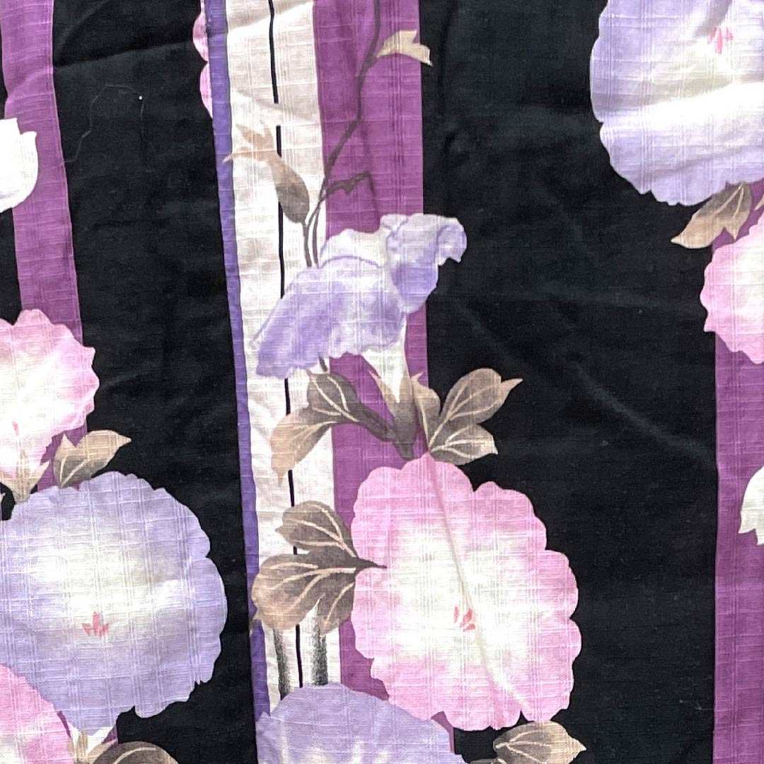 浴衣 黒色 朝顔 木綿 Sランク 単衣 身丈163.5cm 裄丈62.5cm 黒系 1118004092410