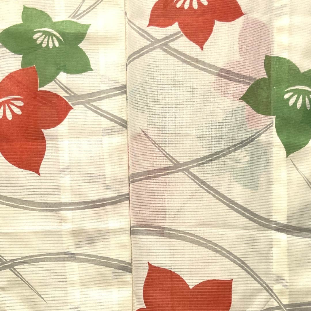 夏物 ポリエステル 訪問着 身丈160cm 裄丈65cm 白百合色(しらゆりいろ)露芝 花模様 絽 Aランク クリーム系 1132000083415