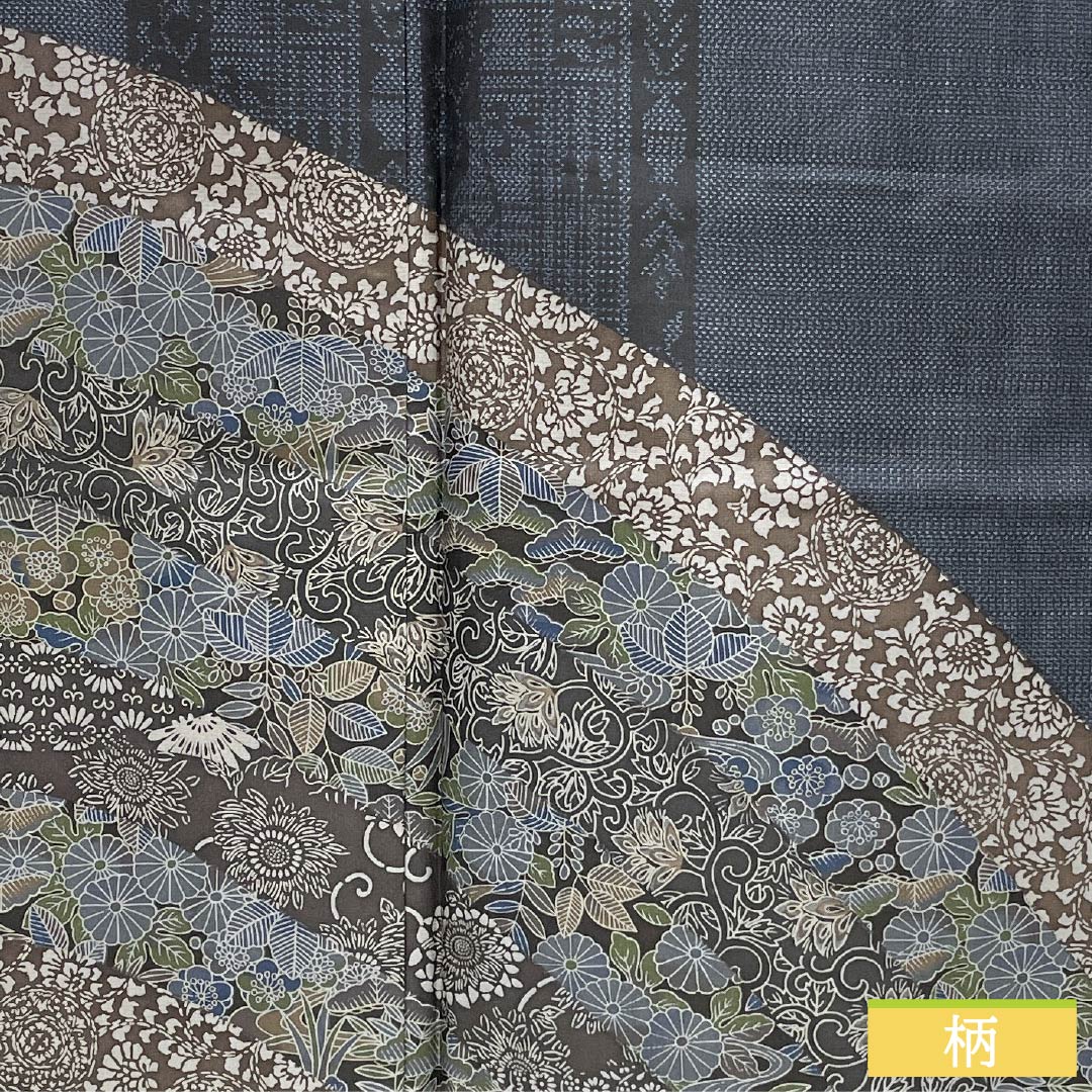 訪問着 正絹 Sランク 袷 身丈161.5cm 裄丈65.5cm 紺色(こんいろ) 大島紬 草花 紺系 1112007302418