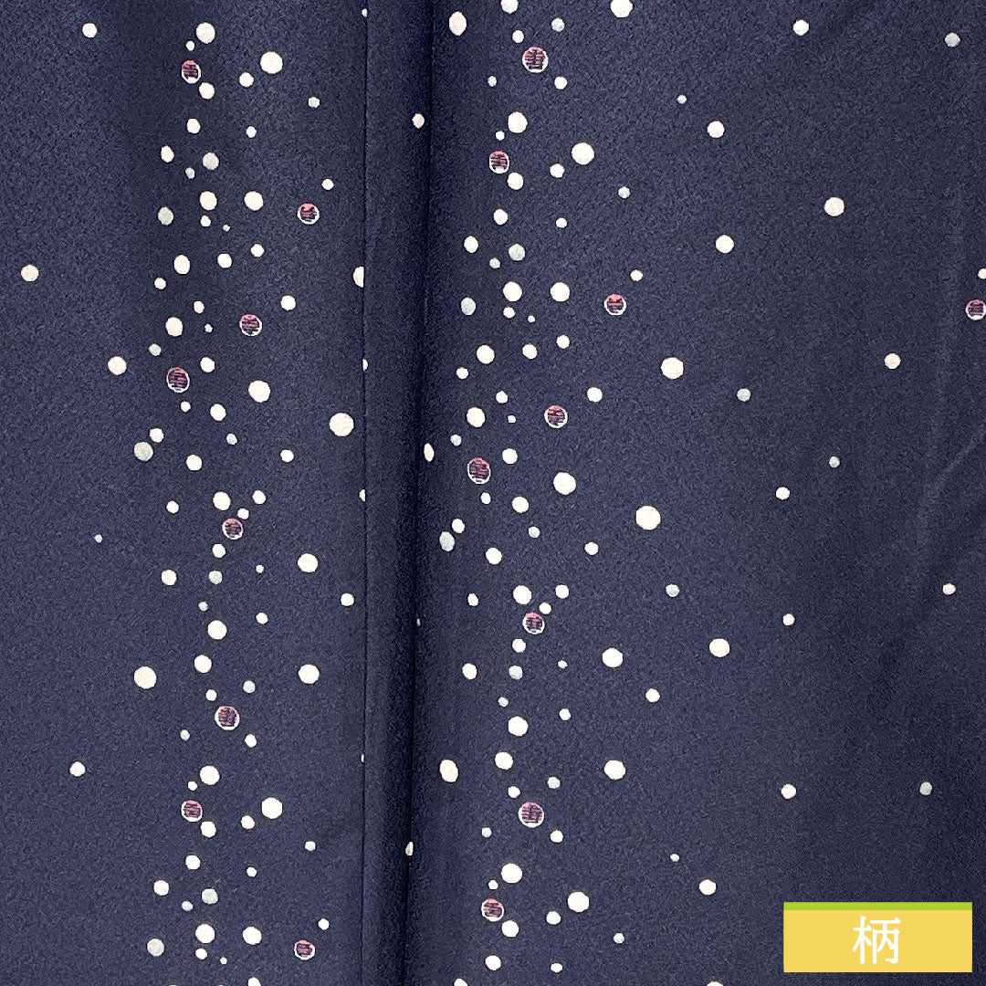 小紋 ポリエステル 身丈167cm 裄丈68cm 袷 濃紺色(のうこんいろ) 洗える着物 水玉 Sランク 紺系 1115004812518