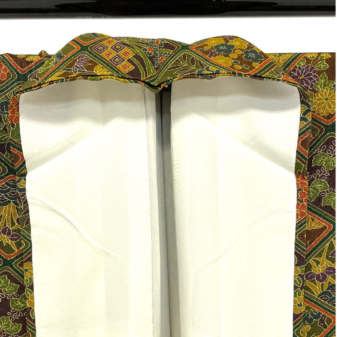 小紋 身丈162cm 裄丈67cm 袷 菱 吉祥文様 正絹 Aランク 茶系 1115001483414
