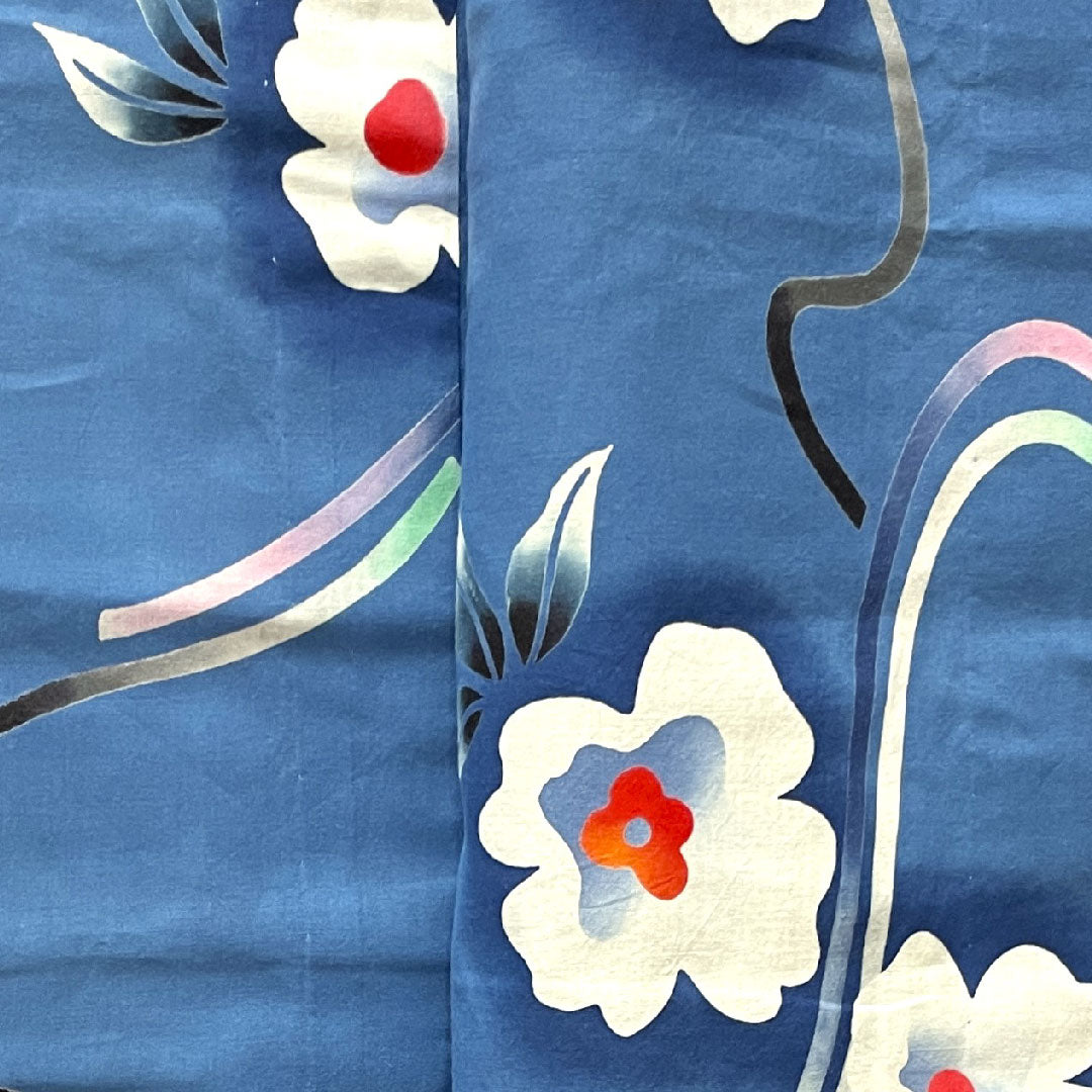浴衣 空色 草花模様 木綿 Sランク 単衣 身丈152cm 裄丈63cm 青系 1118003342217