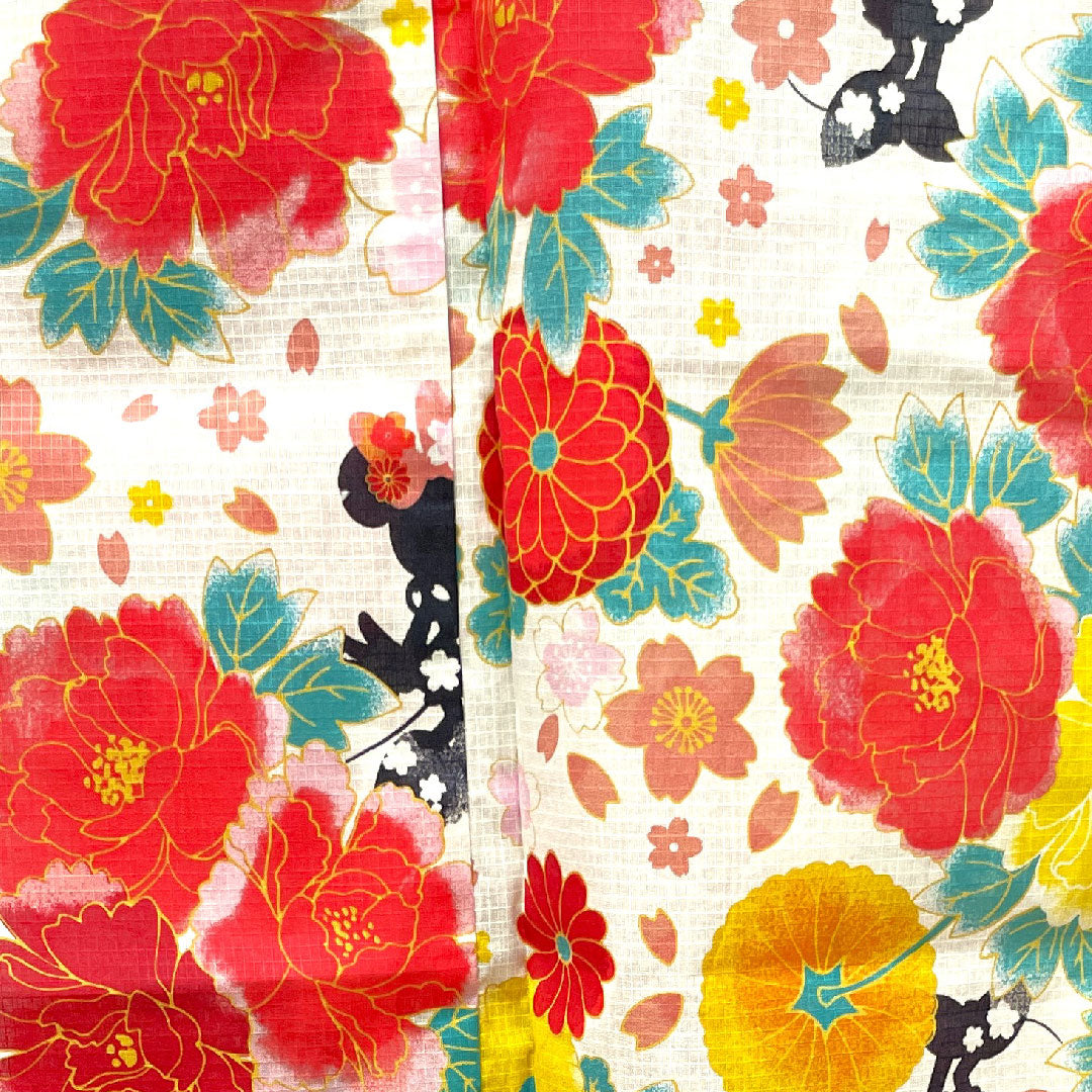 浴衣 ディズニー ミニーマウス 牡丹 桜 菊 木綿 Sランク 単衣 身丈162cm 裄丈65.5cm 白系 1118003902411