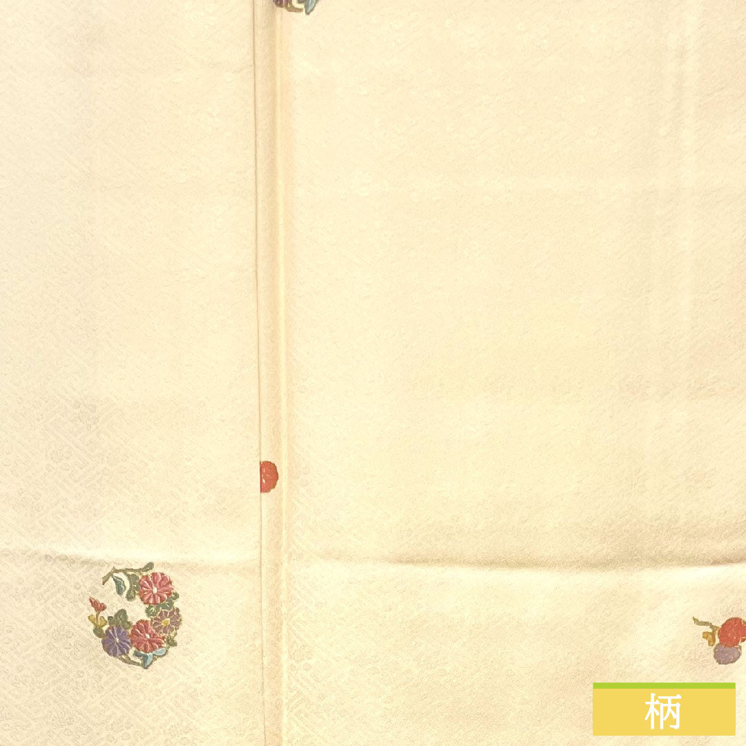 Komon, pure silk, length 162cm, sleeve length 64cm, lined, light color, Kyoto Yuzen, embroidery, B rank, cream color, 1115004204415