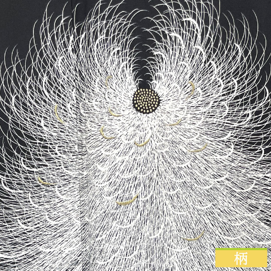 黒留袖 正絹 身丈167cm 裄丈67cm 袷 手描き友禅 菊 五つ紋 三ツ割片喰 Sランク 五つ紋 黒系 1111001282510