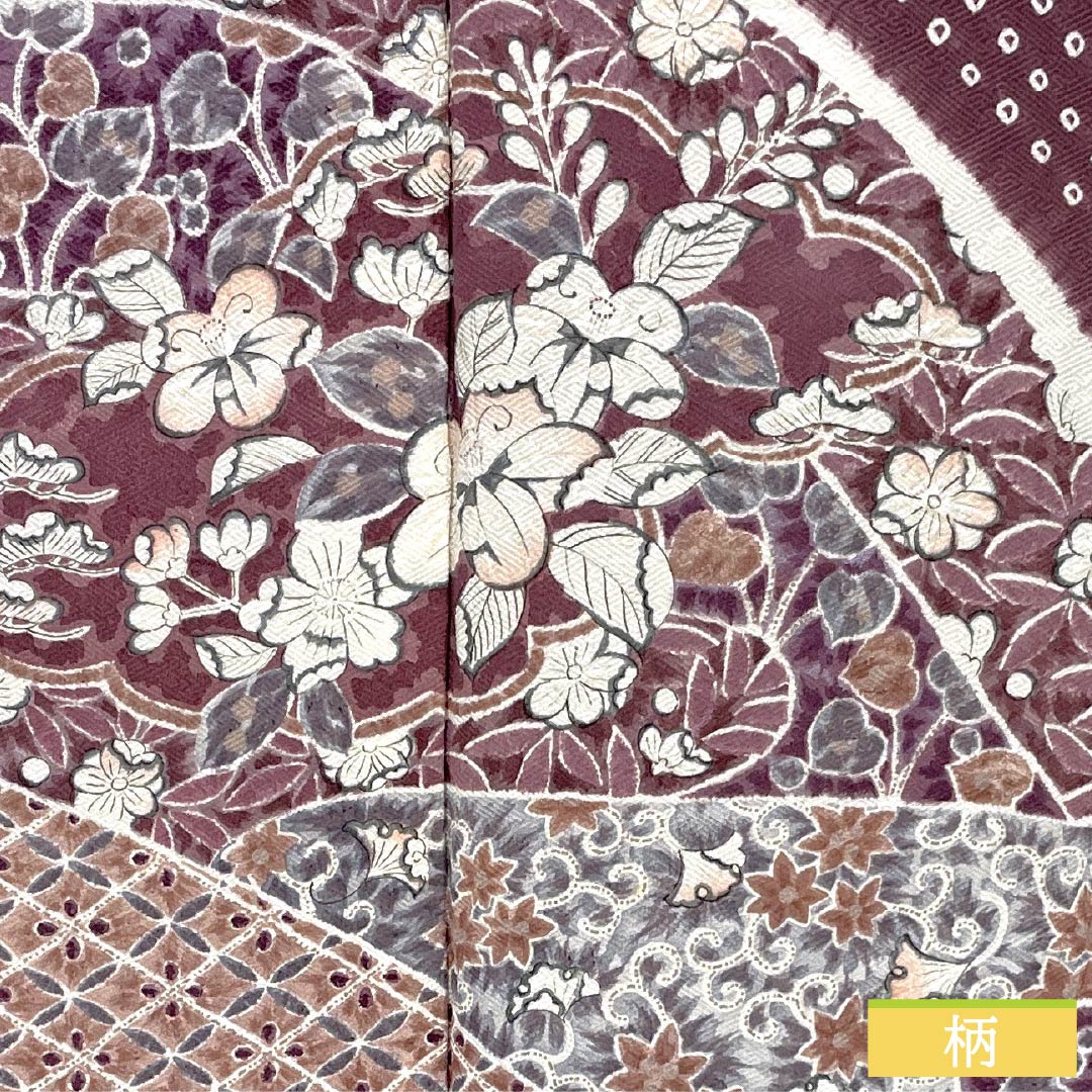 Homongi Silk S-Rank Lined 158cm (height) 64cm (sleeve to sleeve) Peony Grey Shibori Tsujigahana With basting thread Purple system 1112007732320