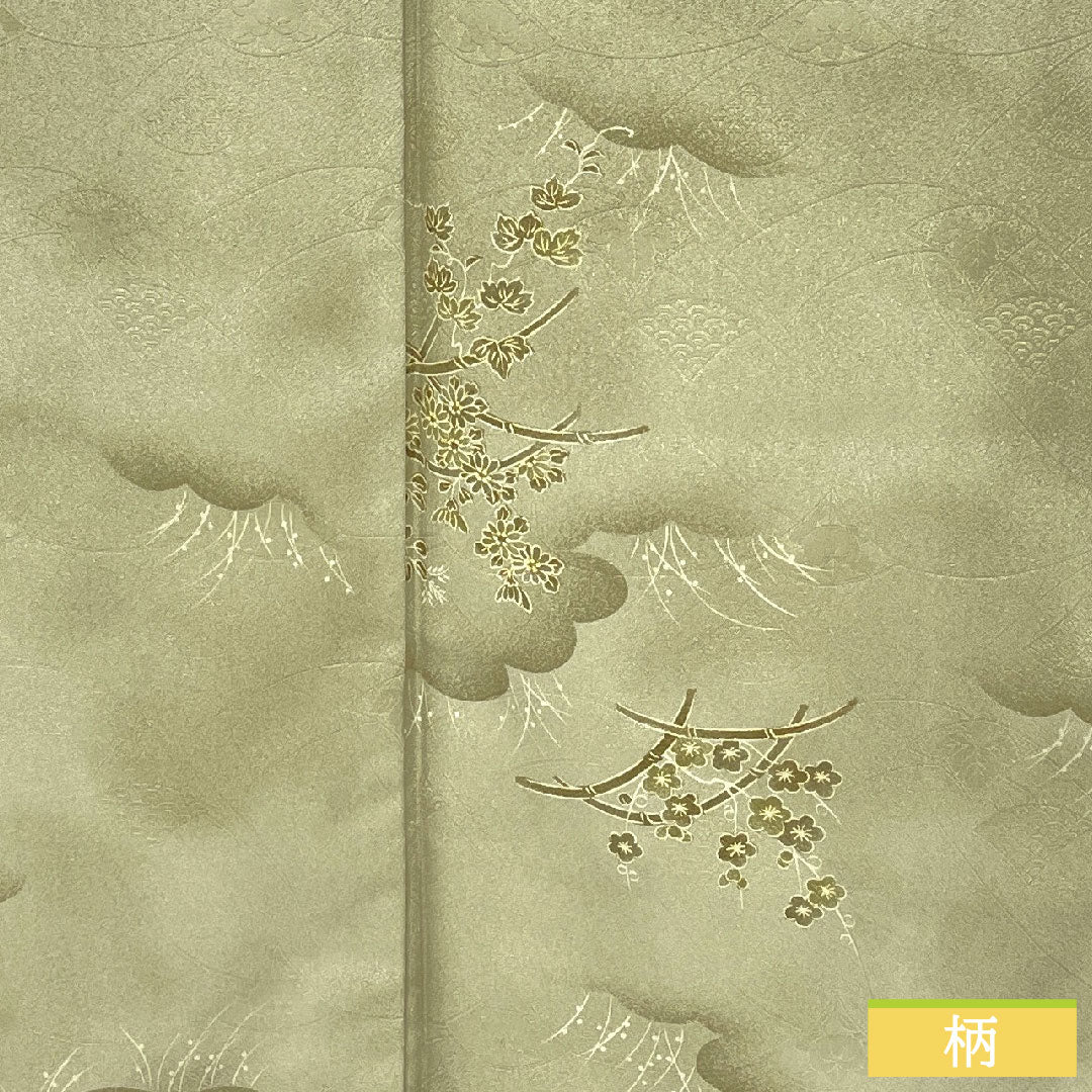 小紋 ポリエステル 身丈158cm 裄丈64cm 袷 蠟色(ろういろ) 洗える着物 草花模様 Sランク 緑系 1115004772319