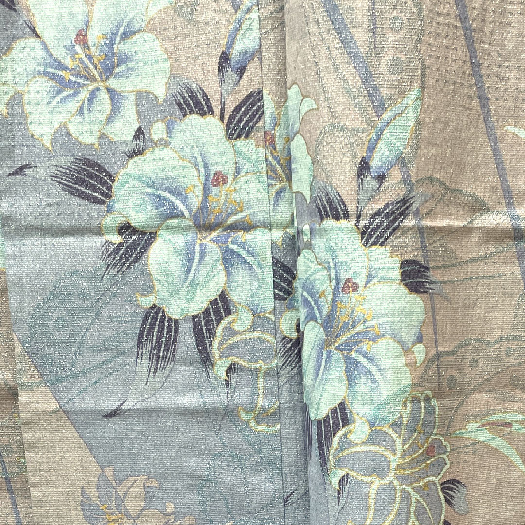 浴衣 鈍紫色 カサブランカ 銀通し 木綿 Sランク 単衣 身丈162cm 裄丈65.5cm グレー系 1118003822422