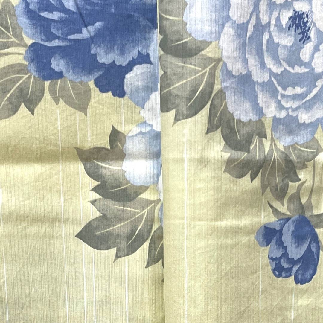 浴衣 薄黄蘗色 牡丹木綿 Sランク 単衣 身丈161.5cm 裄丈66cm 黄系 1118004442423