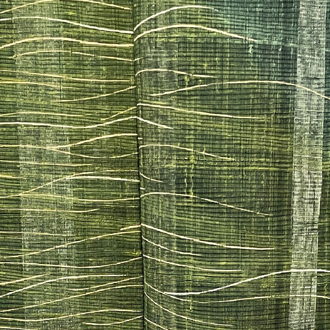 夏物 正絹 訪問着 身丈160cm 裄丈65cm 黒緑色(くろみどりいろ) 抽象模様 紬地 絽 Sランク 緑系 1132000572419